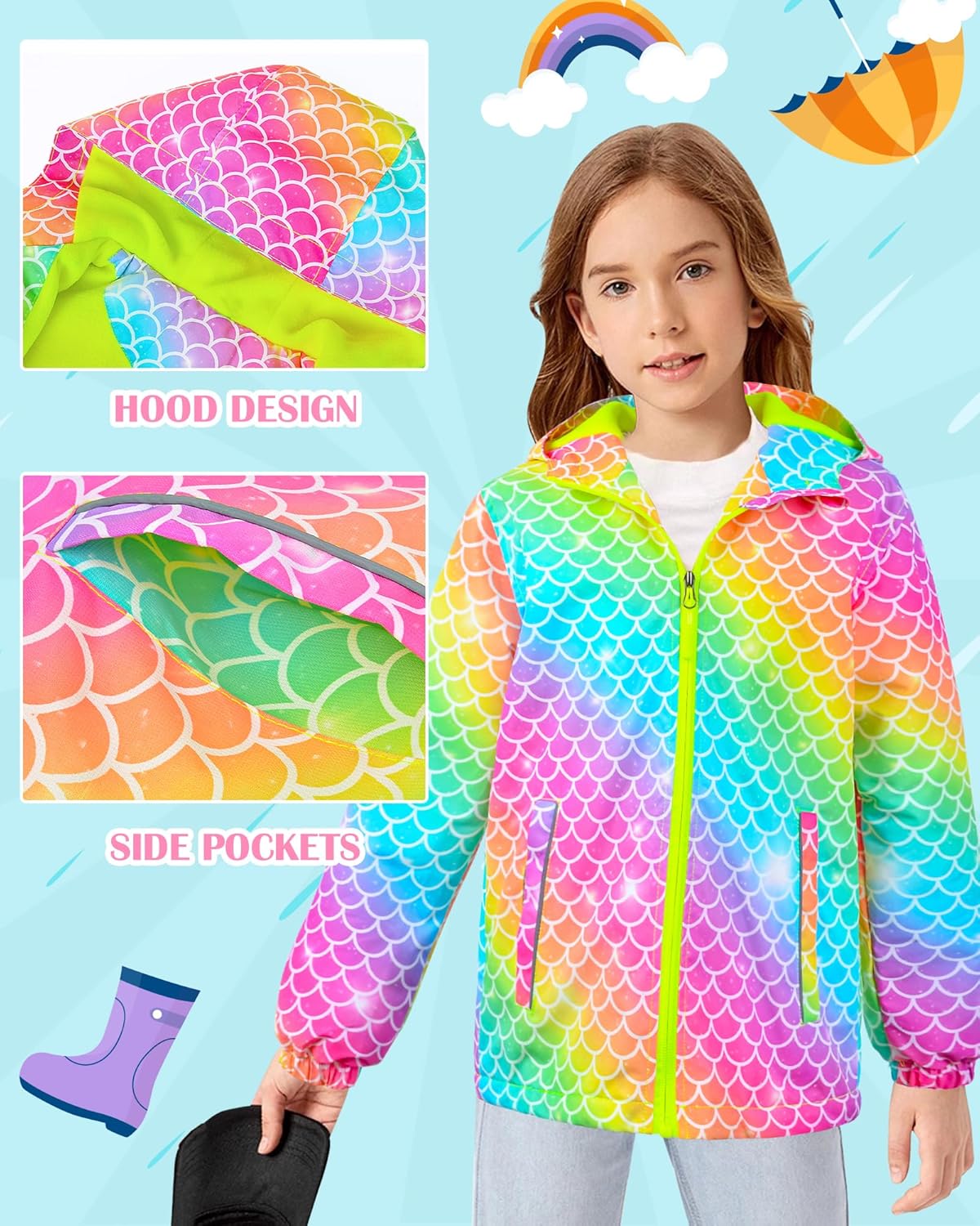 MaciRept Girls Waterproof Hooded Fleece Lined Jacket