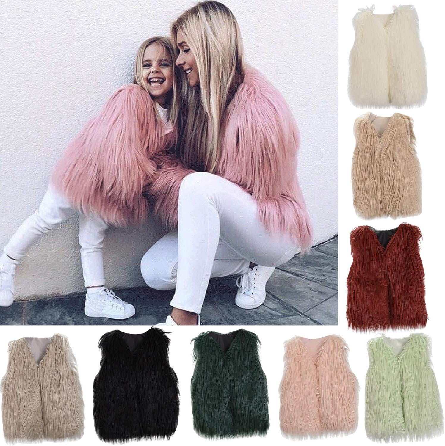 RNTOP Toddler Girls Faux Furry Winter Vest Sweatshirt Jacket