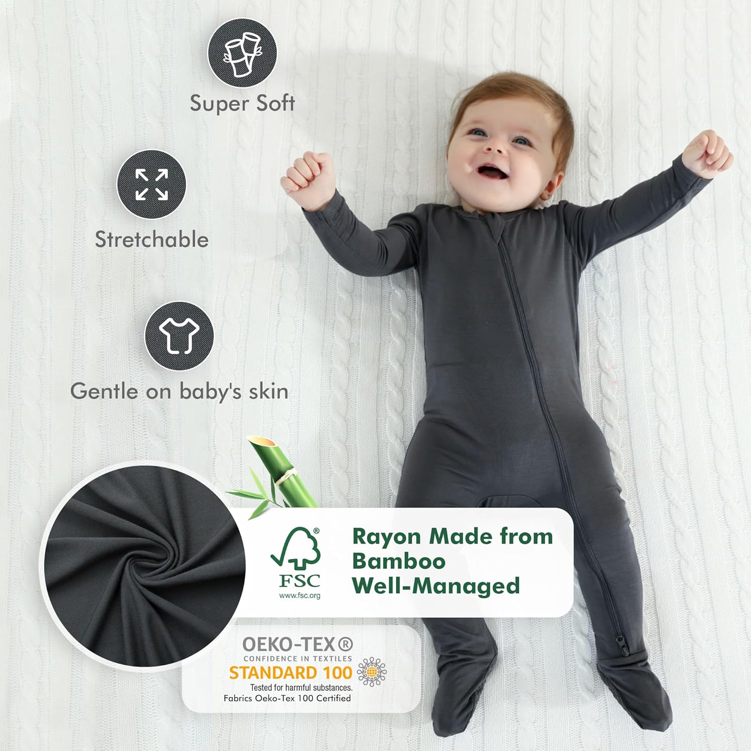 HAPIU Rayon from Bamboo Baby Pajamas with 2-Way Zipper