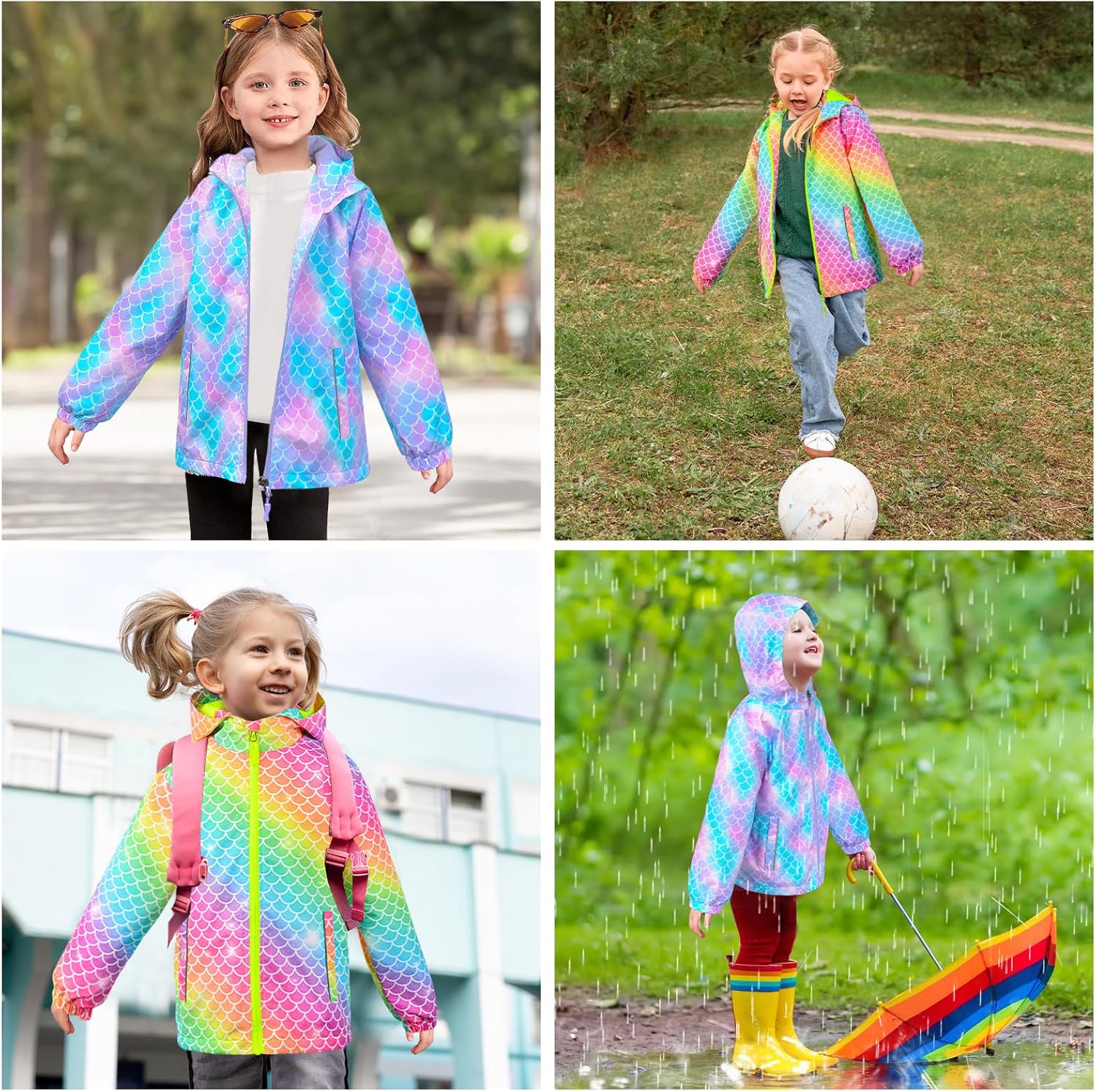 OlyPegic Girls Waterproof Hooded Rain Jacket