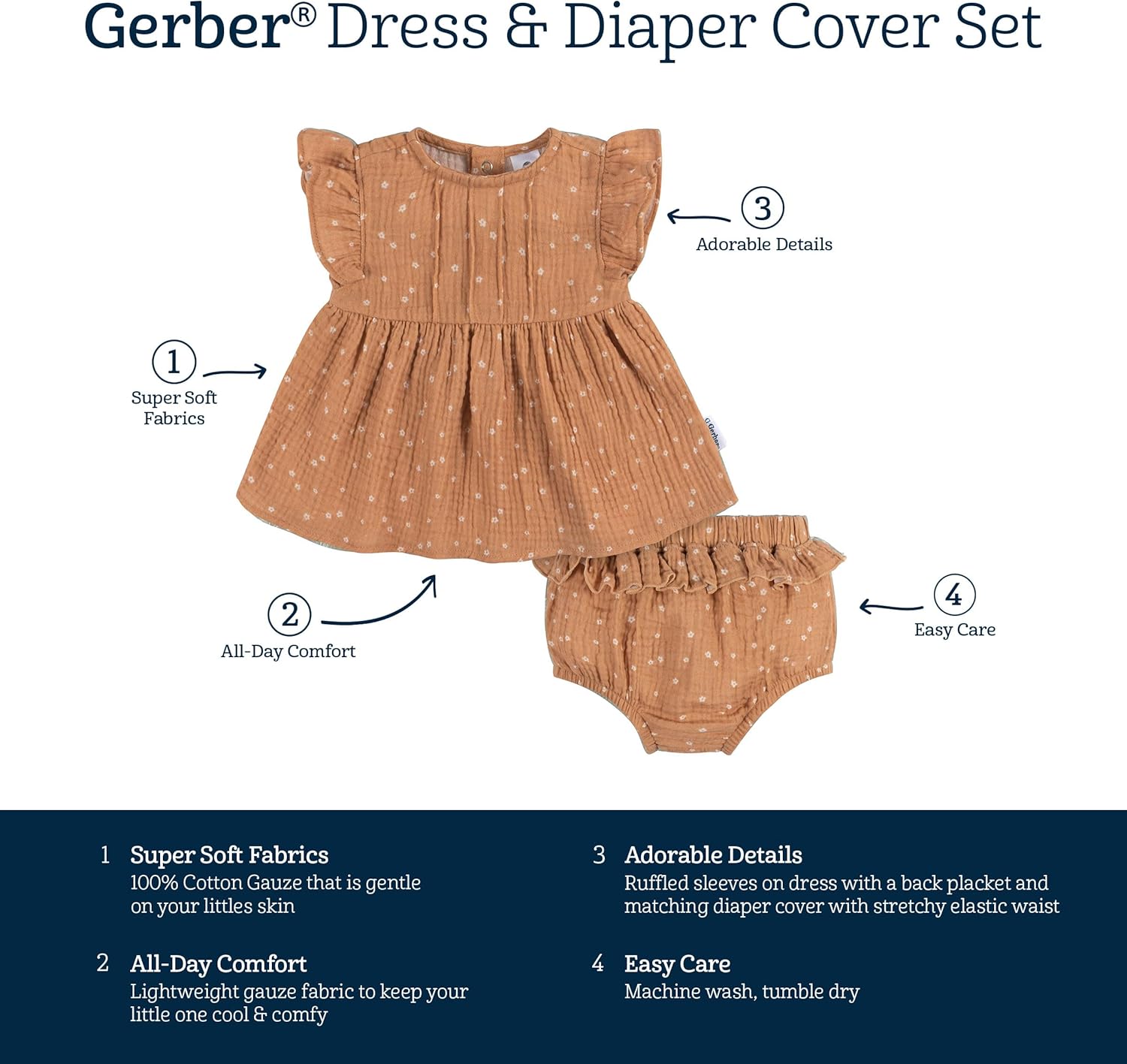 Gerber Baby Girls Playwear Set - Dress and Diaper Cover
