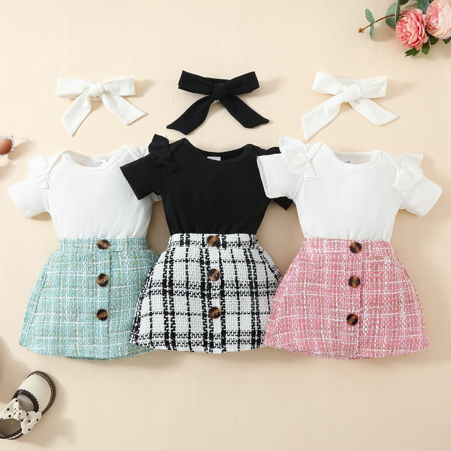 Perfect Toddler Girl Summer Outfit Set Ruffle Romper Bodysuit Skirt