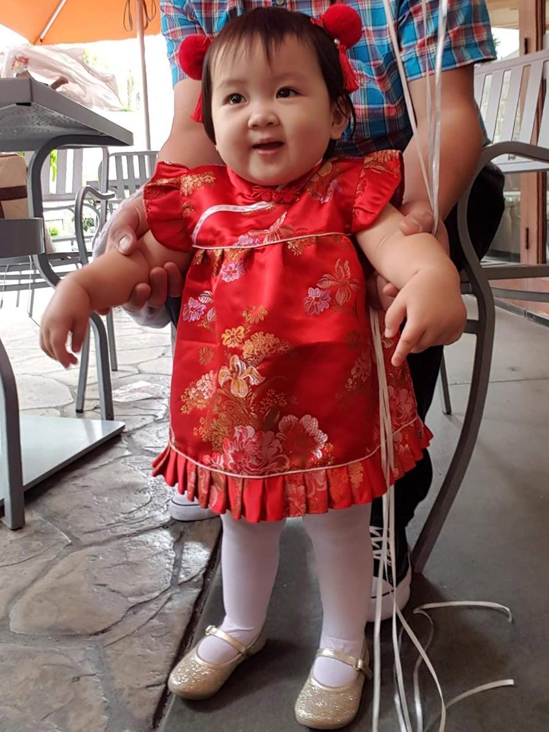 Geyoga Baby QipaoChinese New YearDress with TasselHair Clips Velvet Stockings