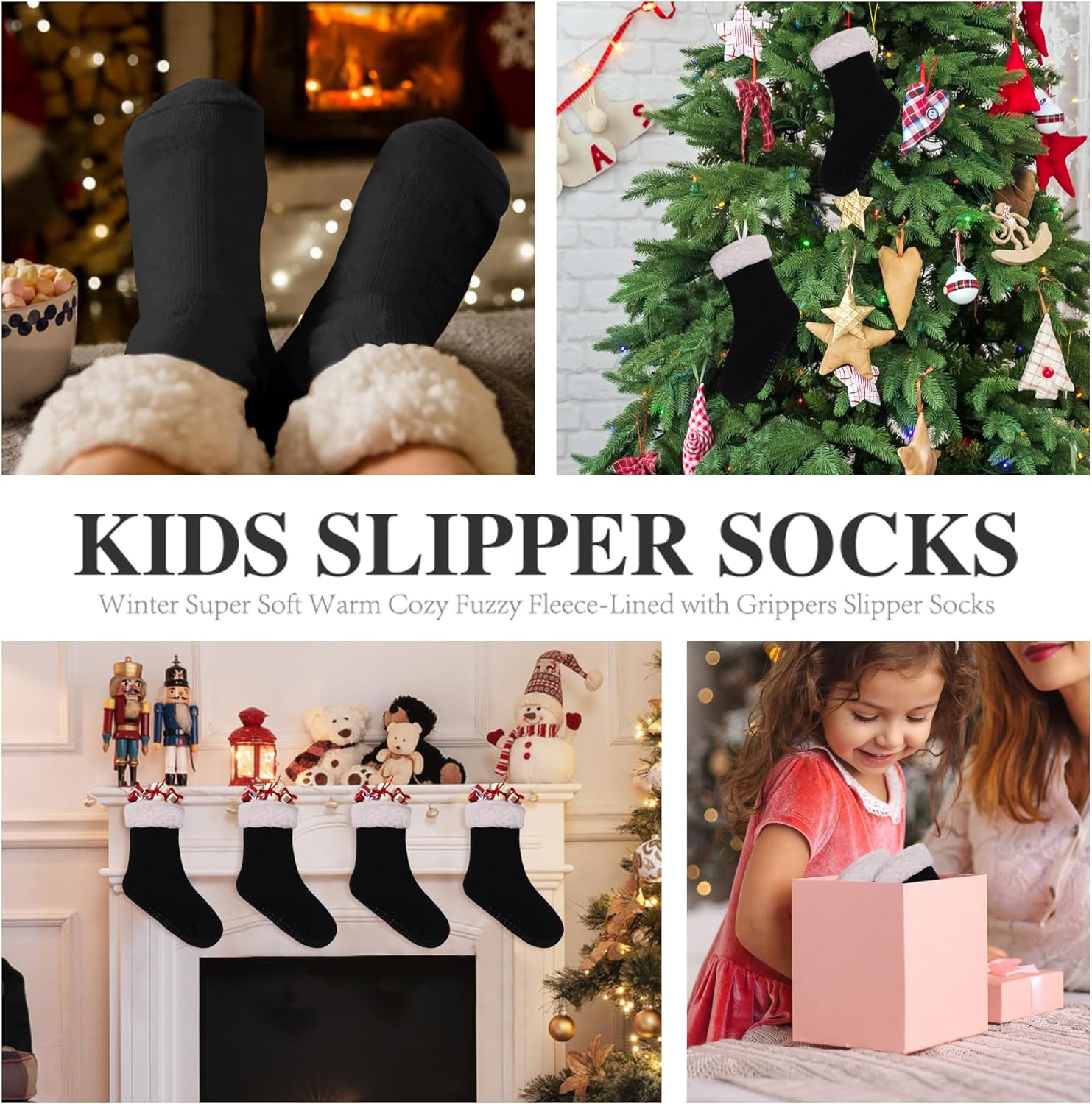 KFUBUO Kids Fleece Slipper Socks with Non-Skid Soles