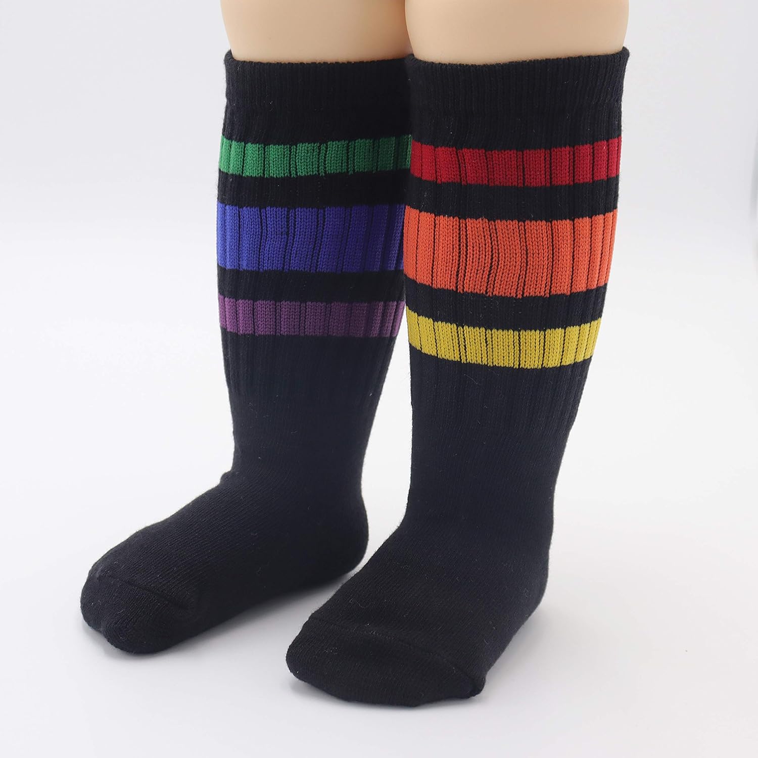 Unisex cotton childrens knee high socks Rainbow Stripe Ages 1-9