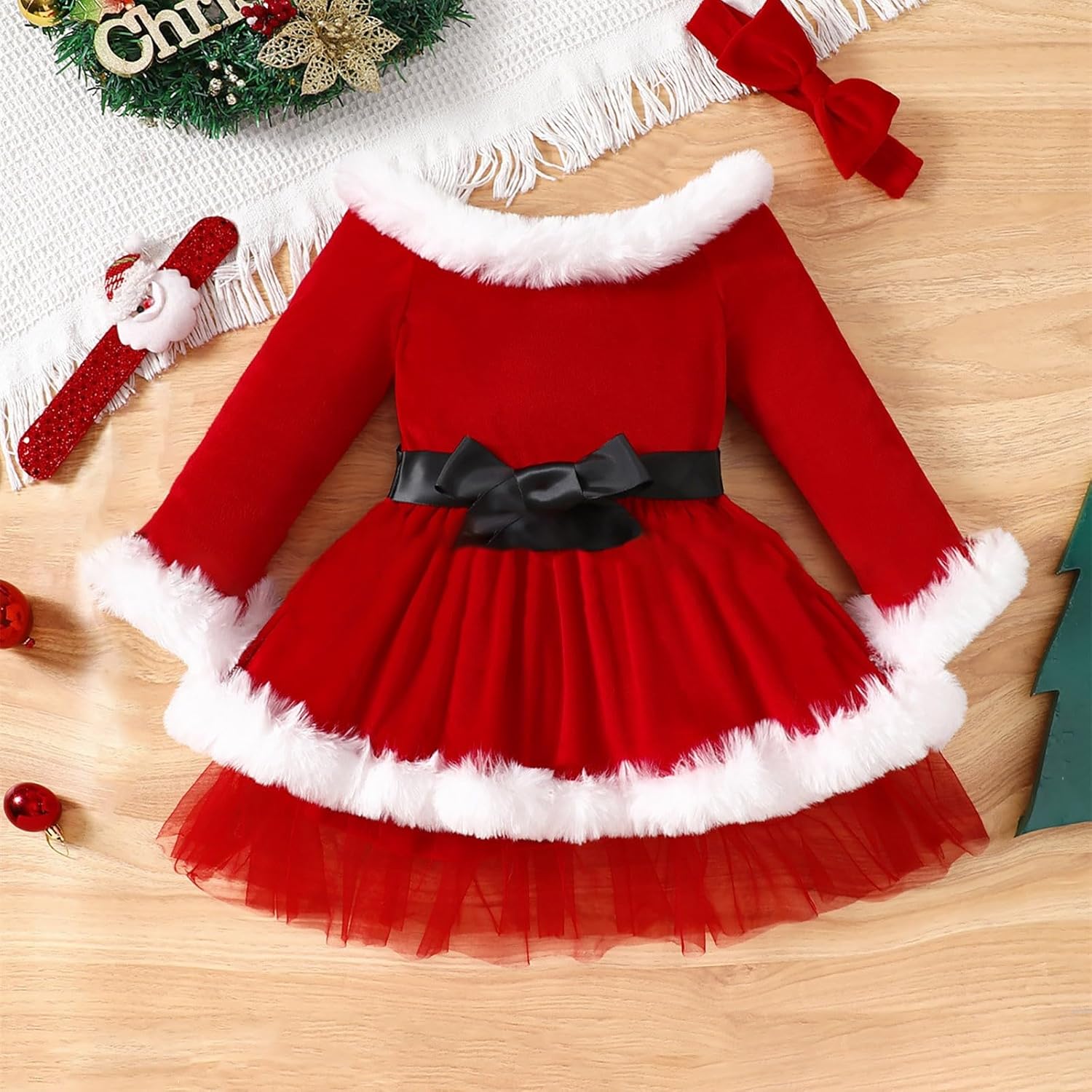 Christmas Baby Furred Border Dress Set for Boys and Girls