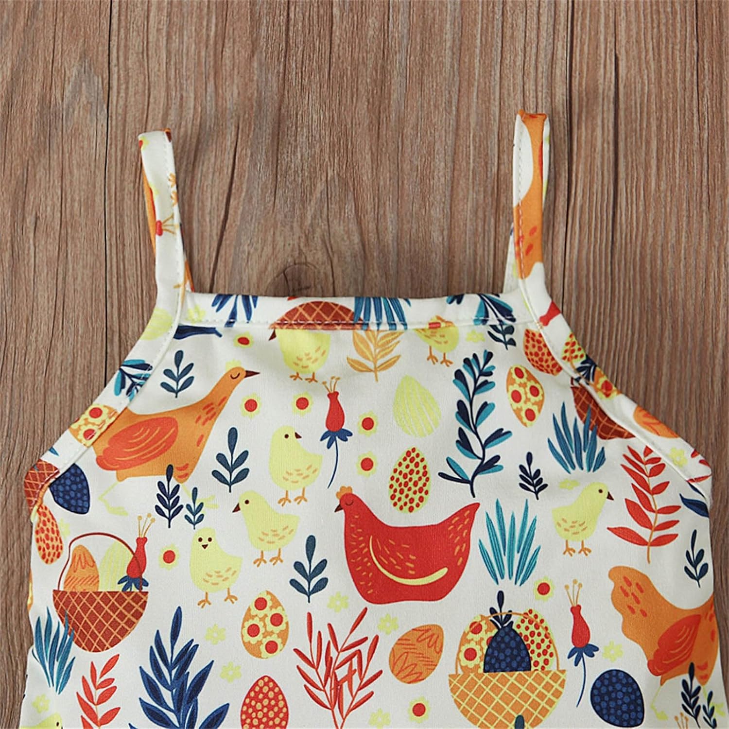 Girls Easter Cute Chicken Bunny Print Bodysuit Jumpsuit