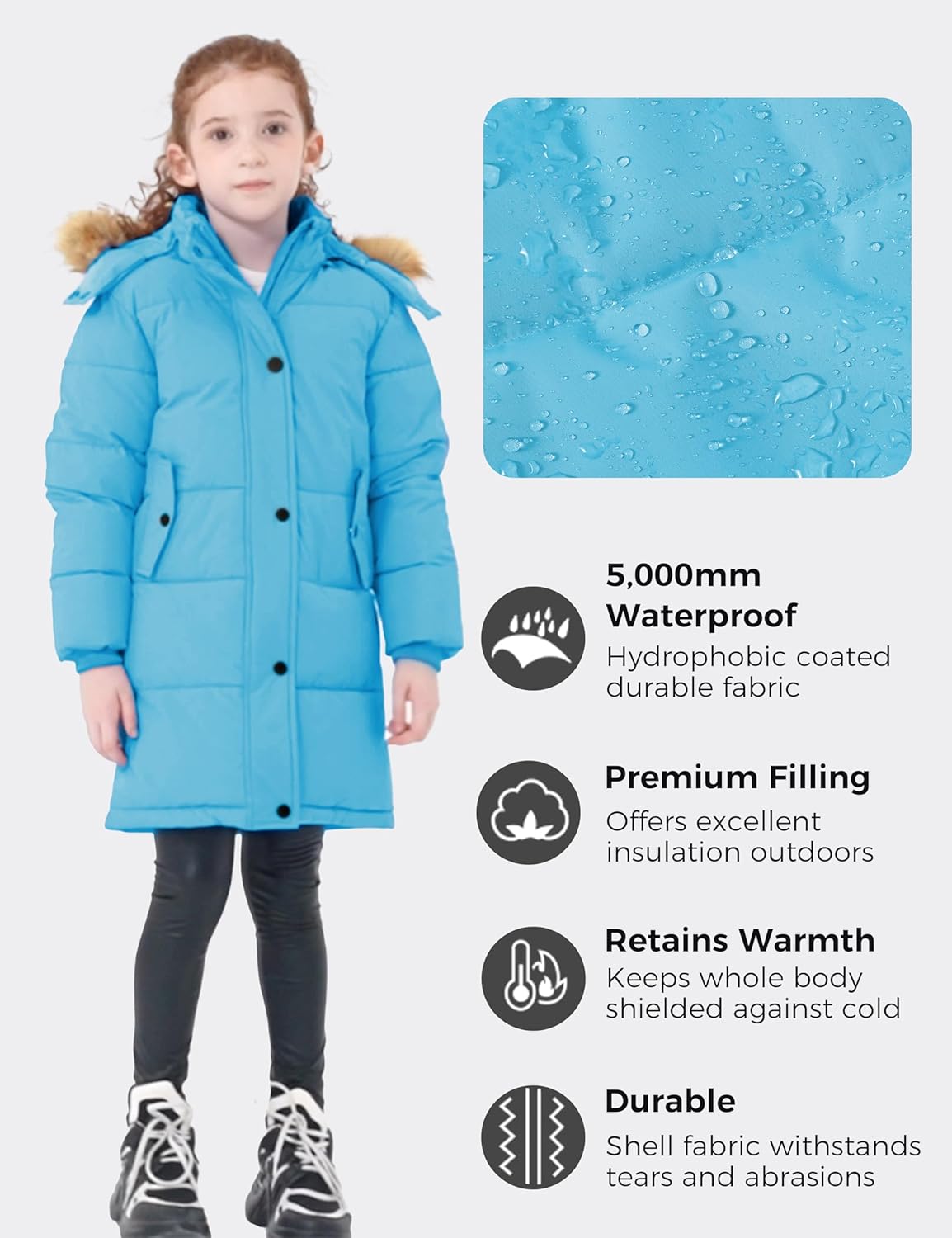 Fast fashion sizes Warm Waterproof Winter Jacket for Girls