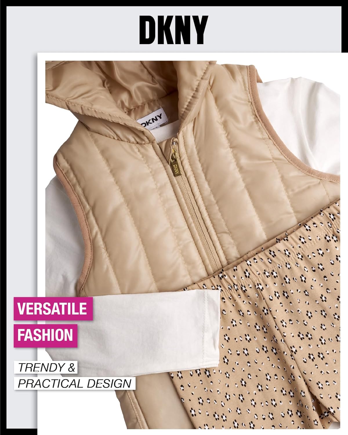 DKNY Girls Quilted Vest Puffer Flare Leggings Set
