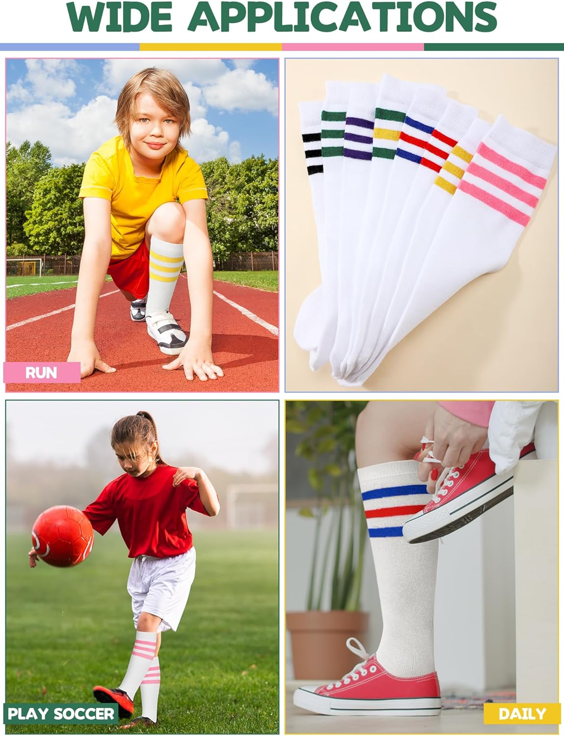 Breathffy 8 Pairs Kids Striped Tube Socks