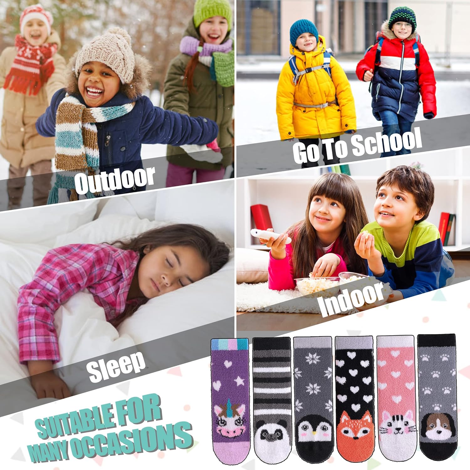 LINEMIN Kids Fuzzy Socks with Grips