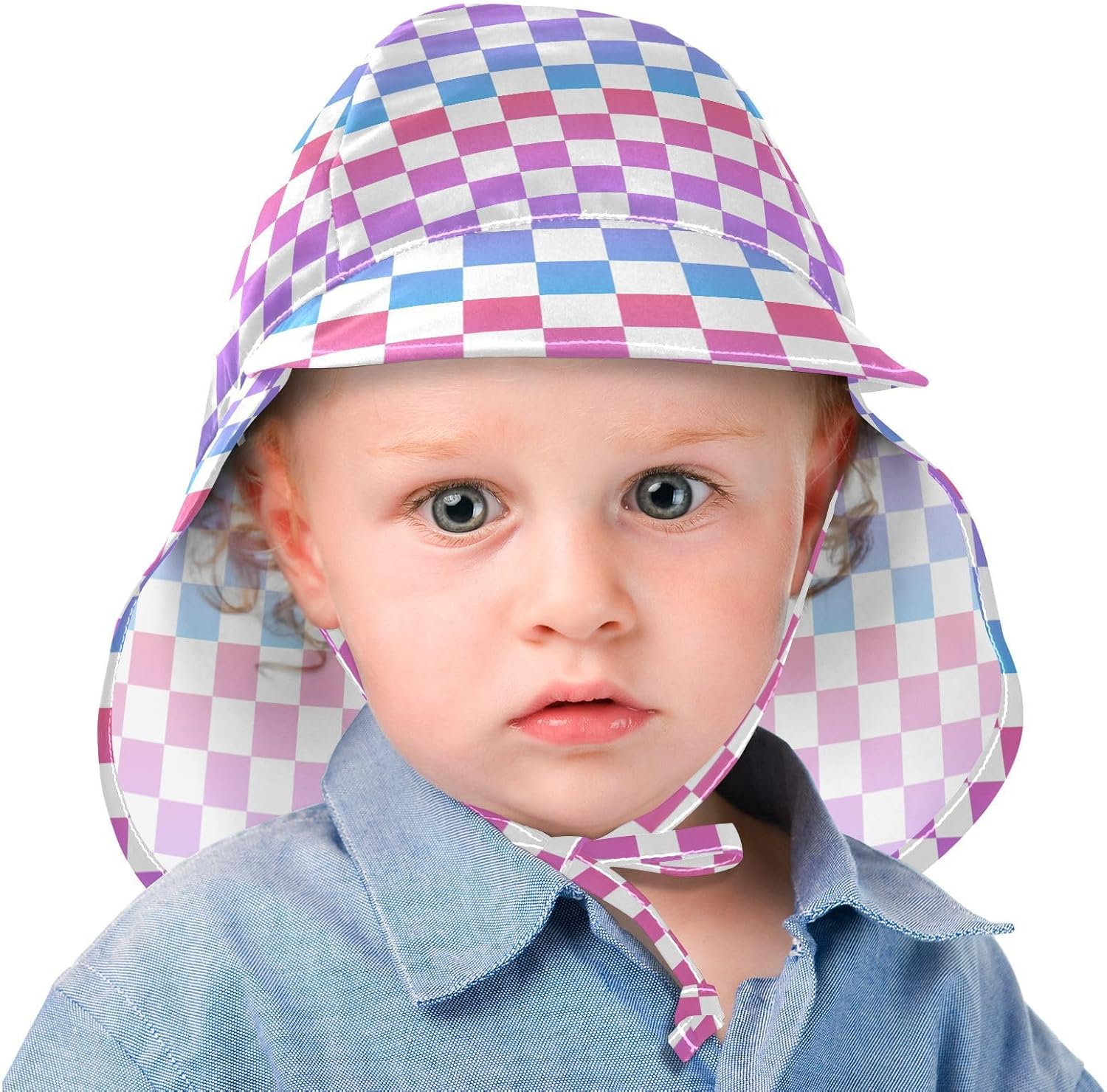 Adjustable Gradient Red Blue Checkered Toddler Kids Hat
