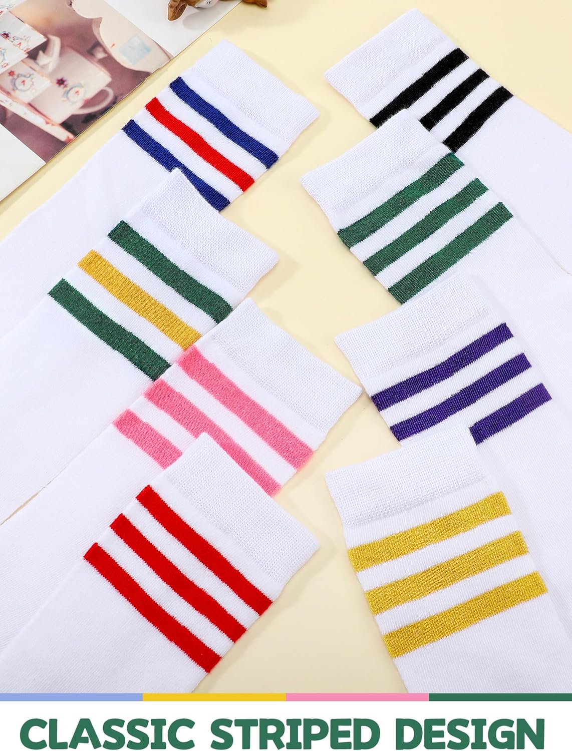 Breathffy 8 Pairs Kids Striped Tube Socks