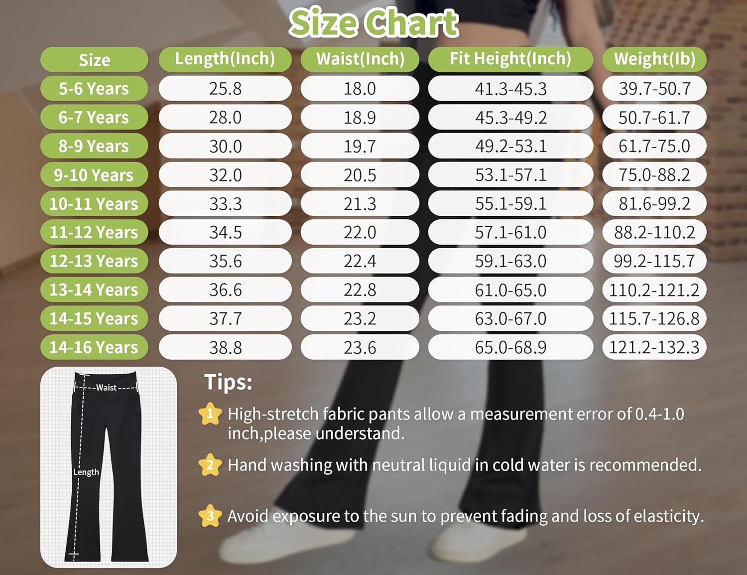 Girls High-Waisted Cross-Flare Leggings with 4-Way Stretch fabric Pockets Black