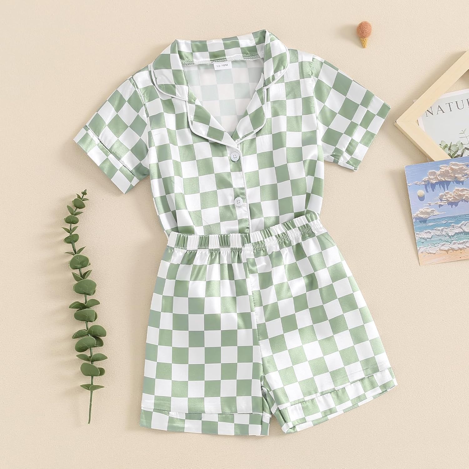 SAYOO Toddler Pajama Set Checkered Button Down