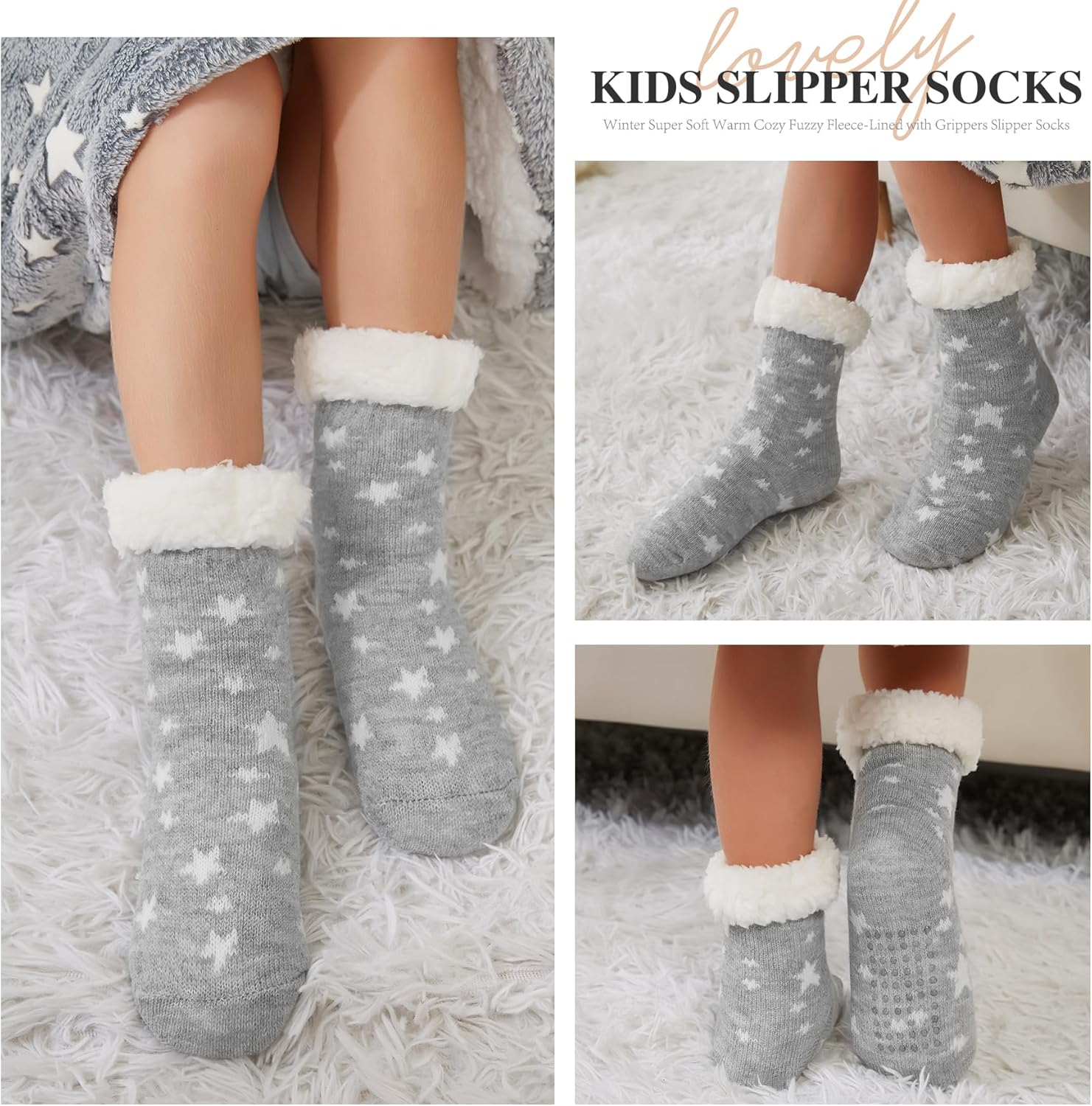 KFUBUO Kids Slipper Socks Non-Slip Warm Fuzzy Perfect Gift for Kids