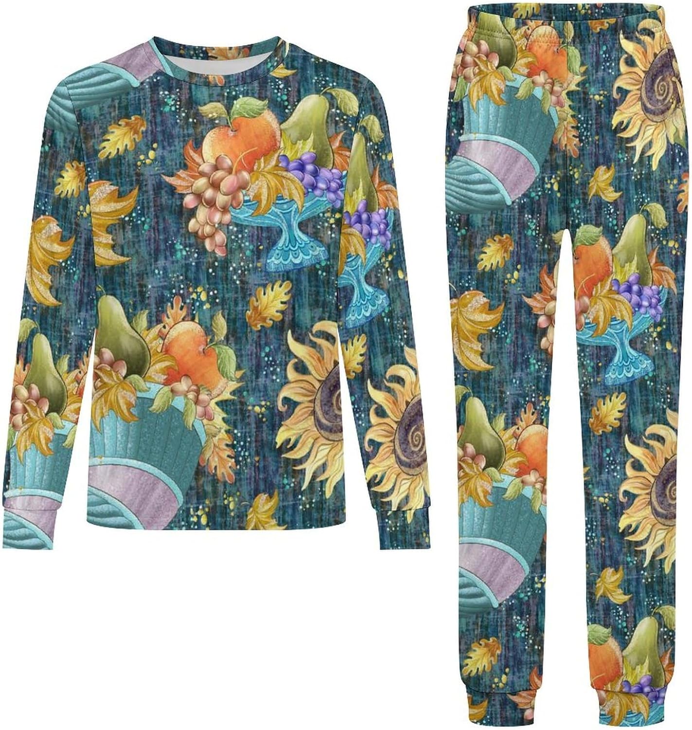 Thermal Underwear for Kids Pumpkins Flower Unisex Base Layer Set