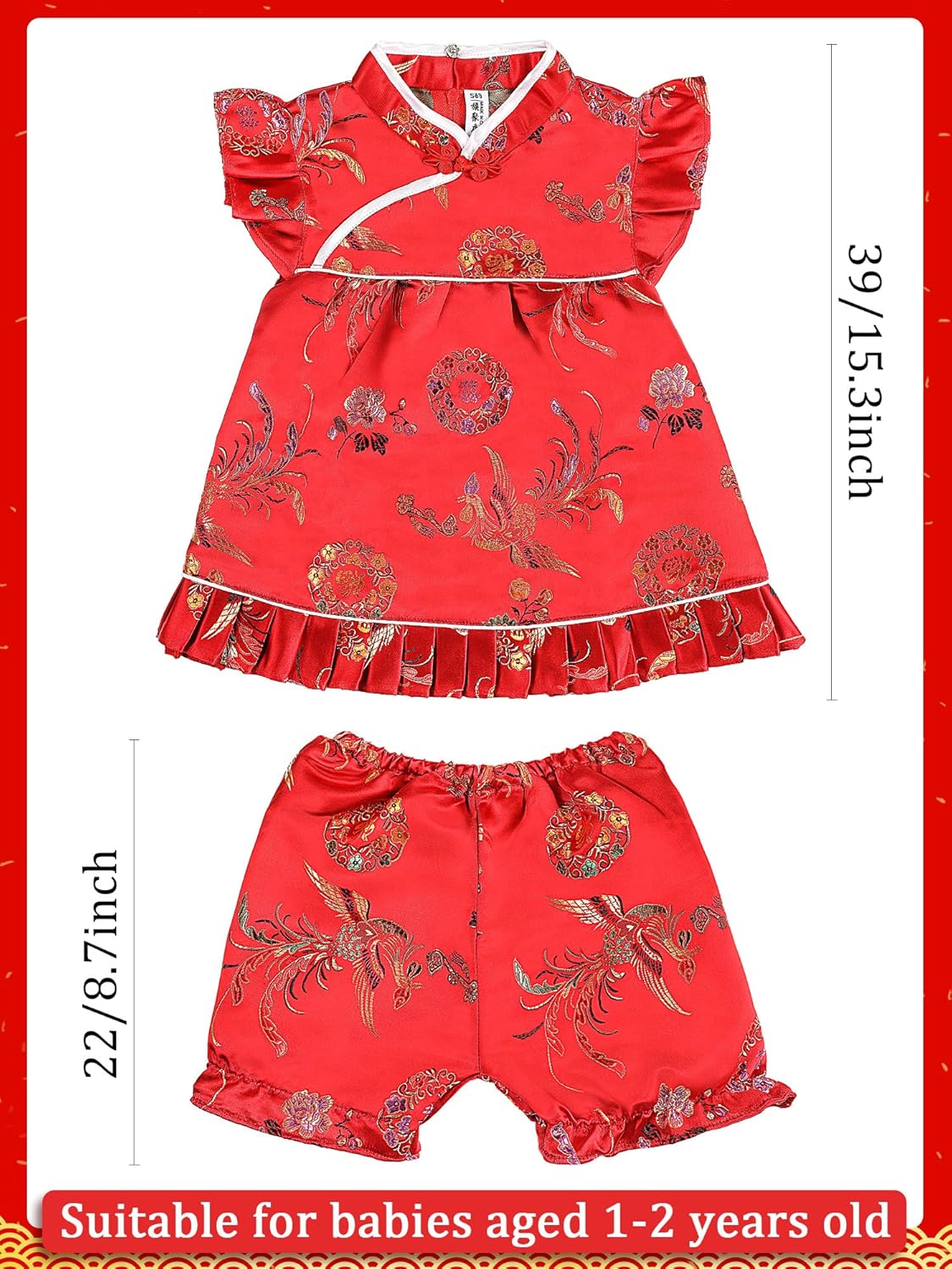 Geyoga Baby QipaoChinese New YearDress with TasselHair Clips Velvet Stockings