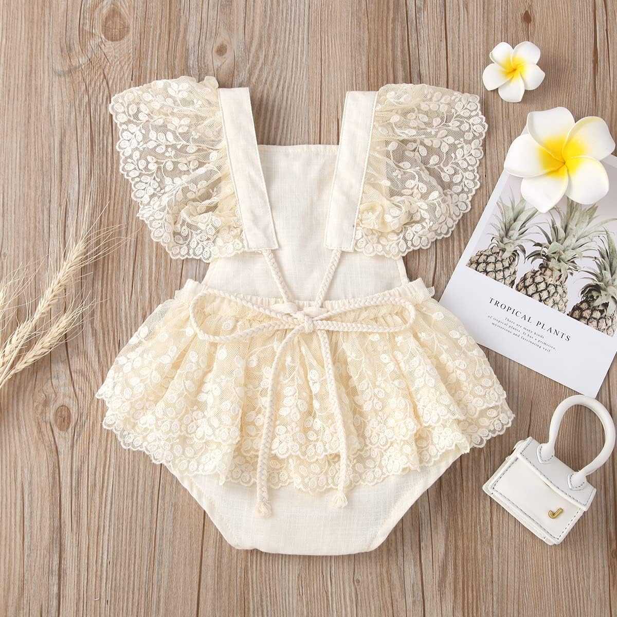 Adorable Baby Girl Lace Romper with Fluffy Headband Set