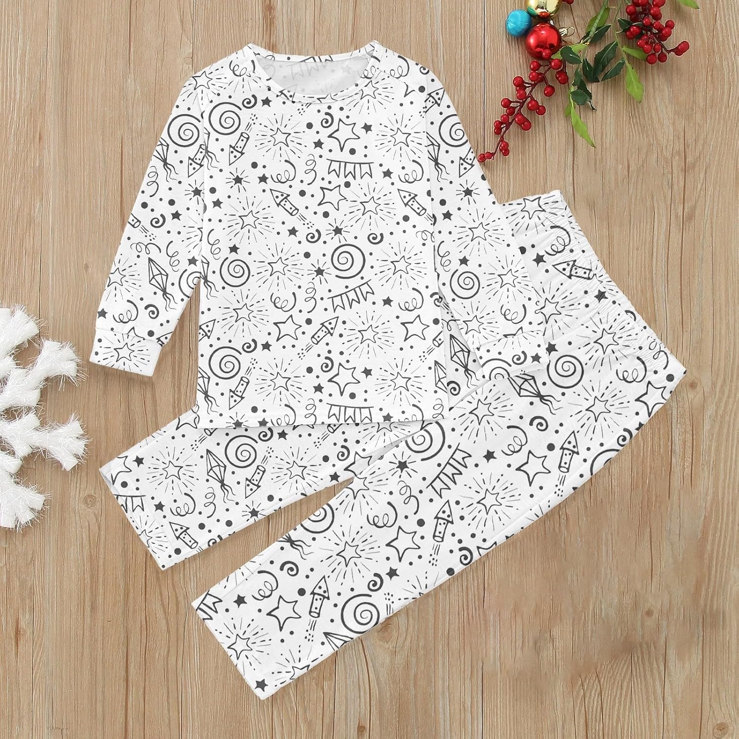 Qfajcp DIY Hand Painted Pajama Set Cute Funny Floral Print Pullover Robe