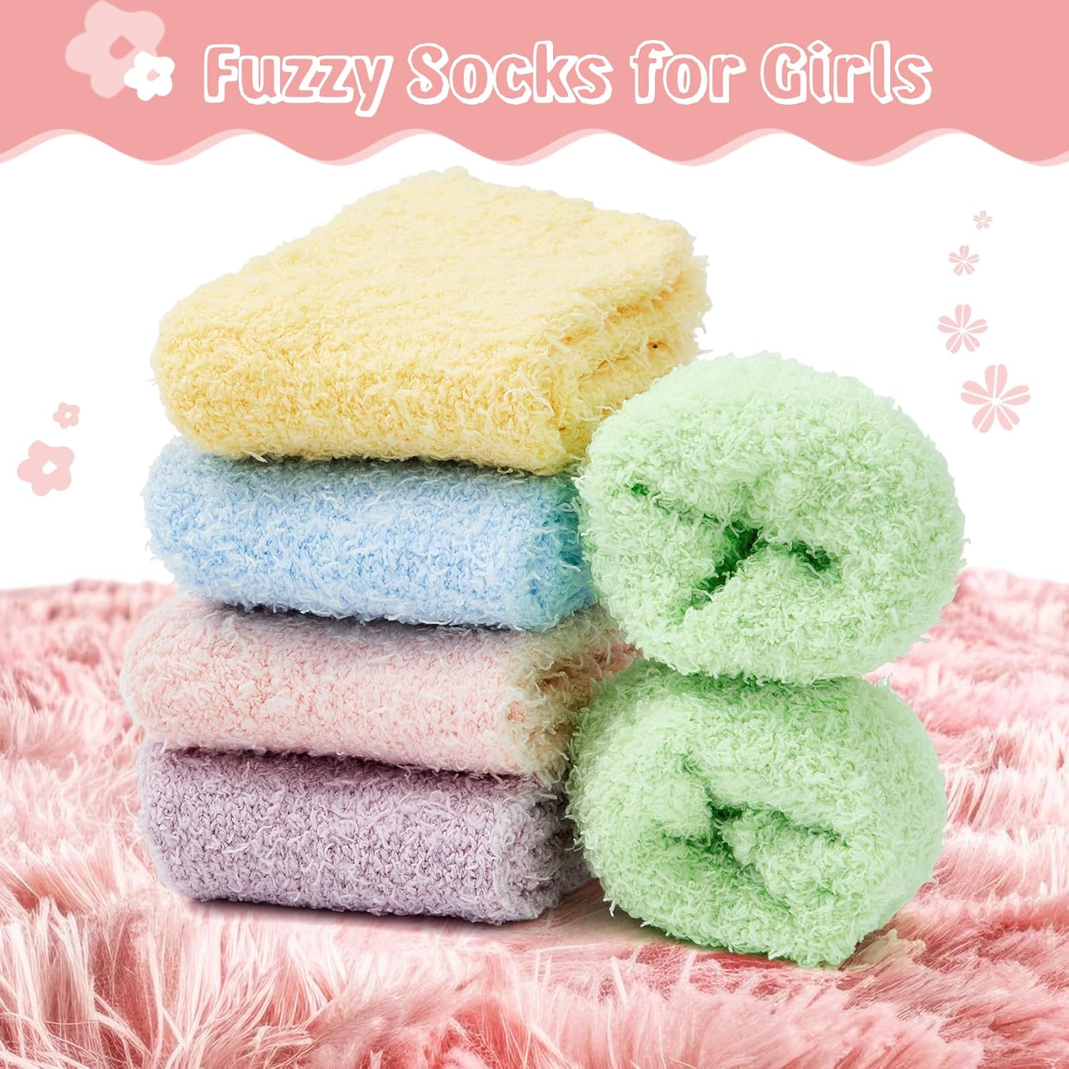 Durio Kids Fuzzy Socks 5 Pack for Warm Winter Comfort