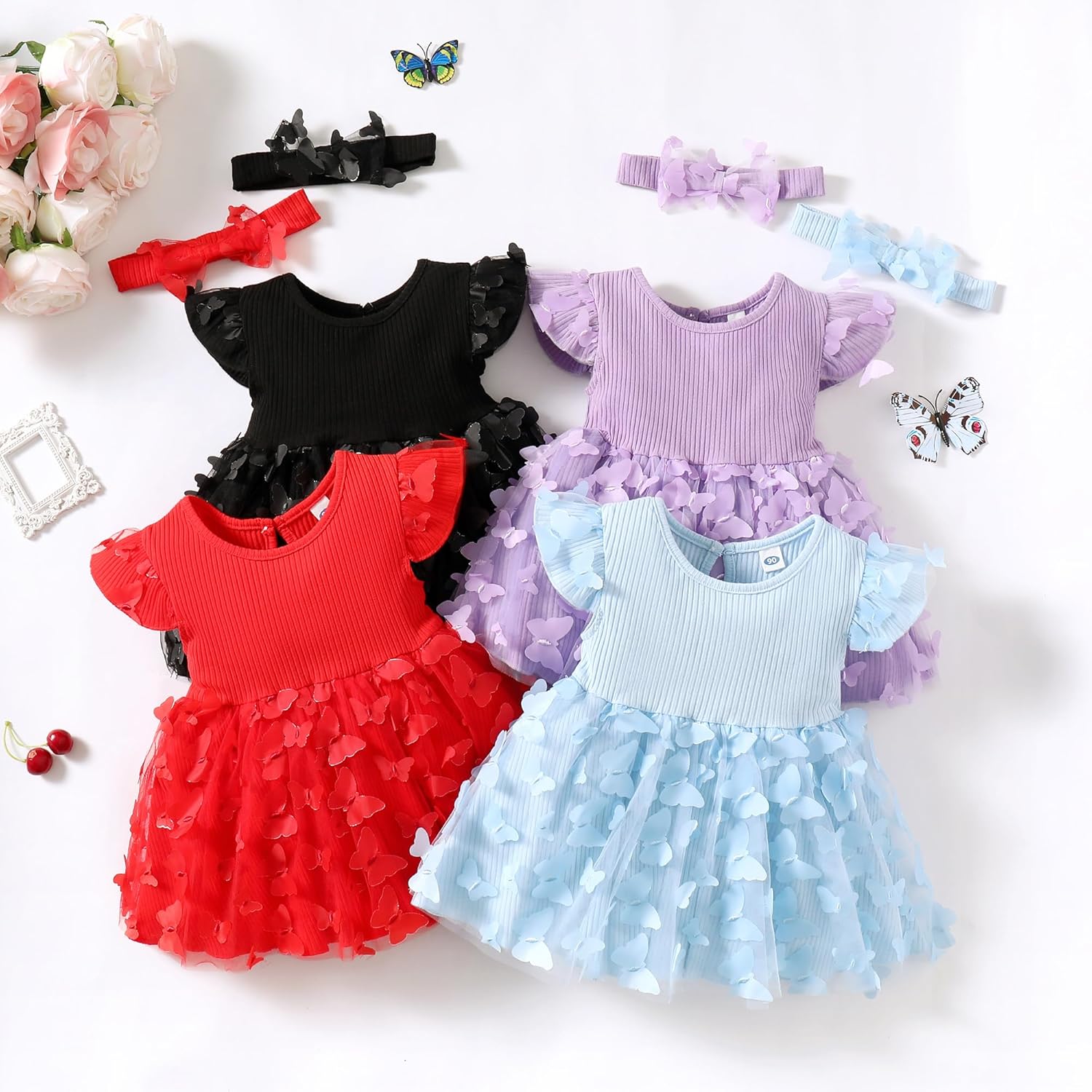 LYSMuch Butterfly Dress for Baby Girls Short Sleeve
