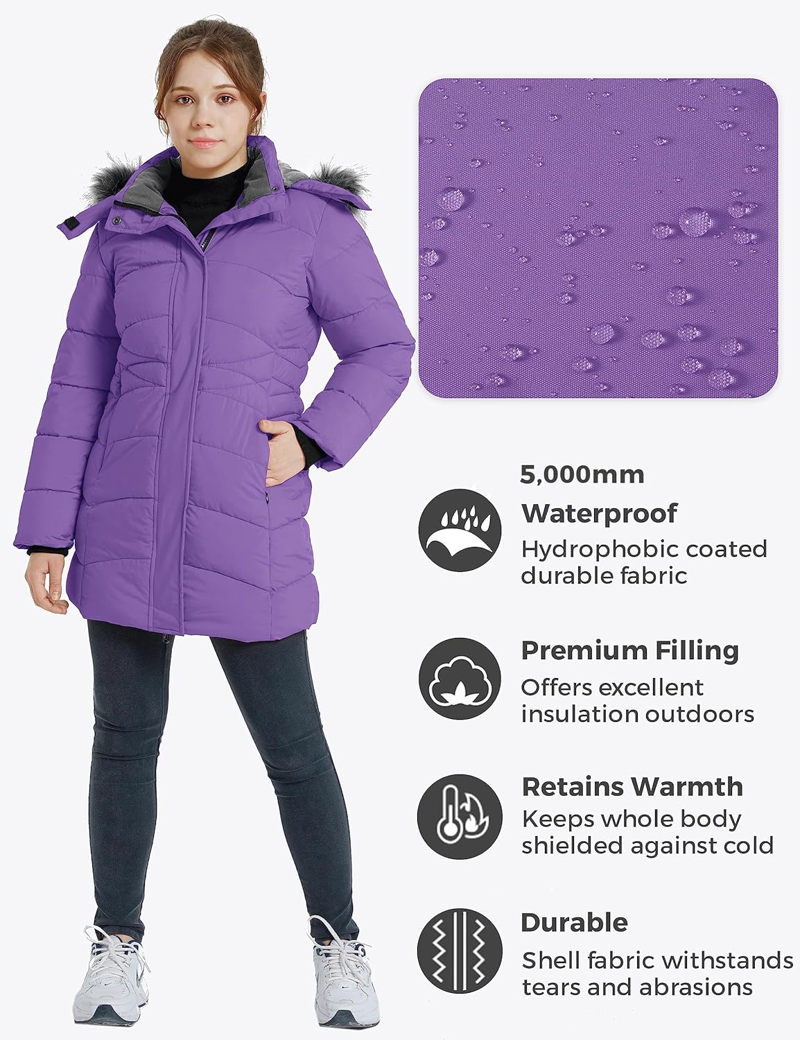 Girls Winter Coats Long Puffer Jacket with Hood