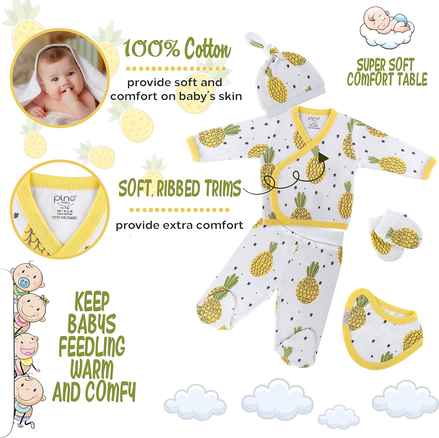 Adorable 5-Piece Baby Layette for 0-3M