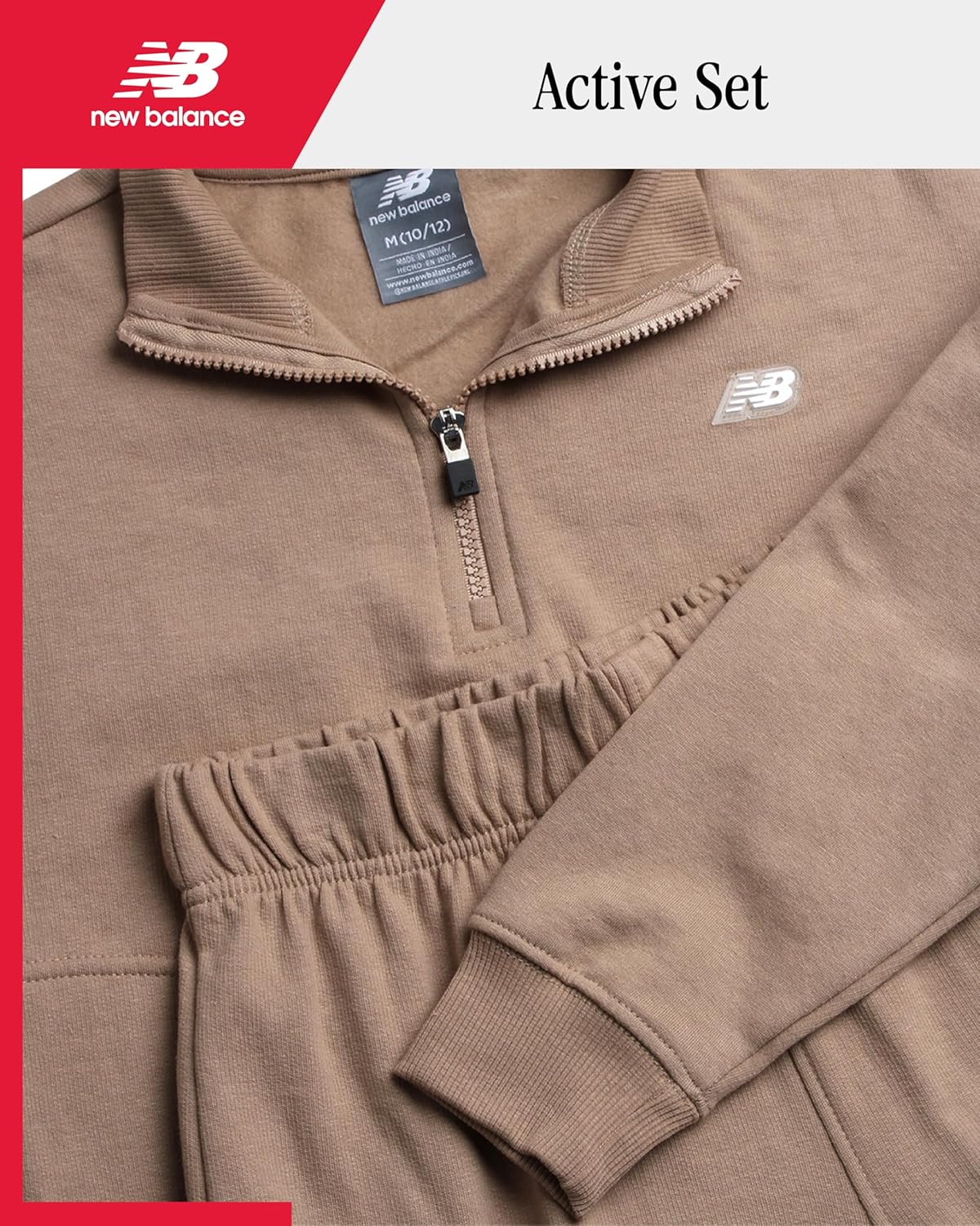 New Balance Girls Performance Fleece Zip Hoodie Cargo Jogger Sweatpants Set