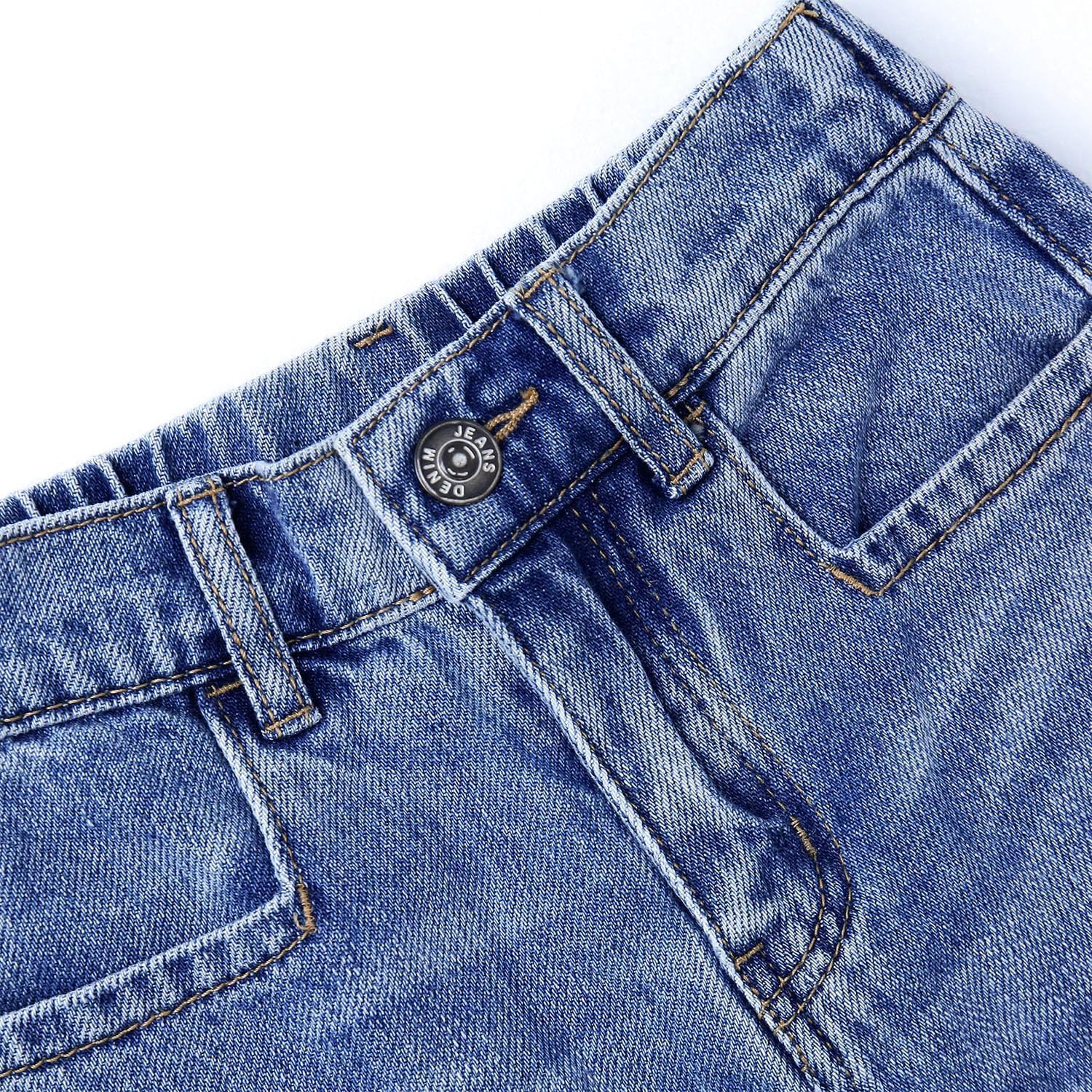 KIDSCOOL SPACE Girls Slim Fit Wide-Leg Jeans Distressed Denim