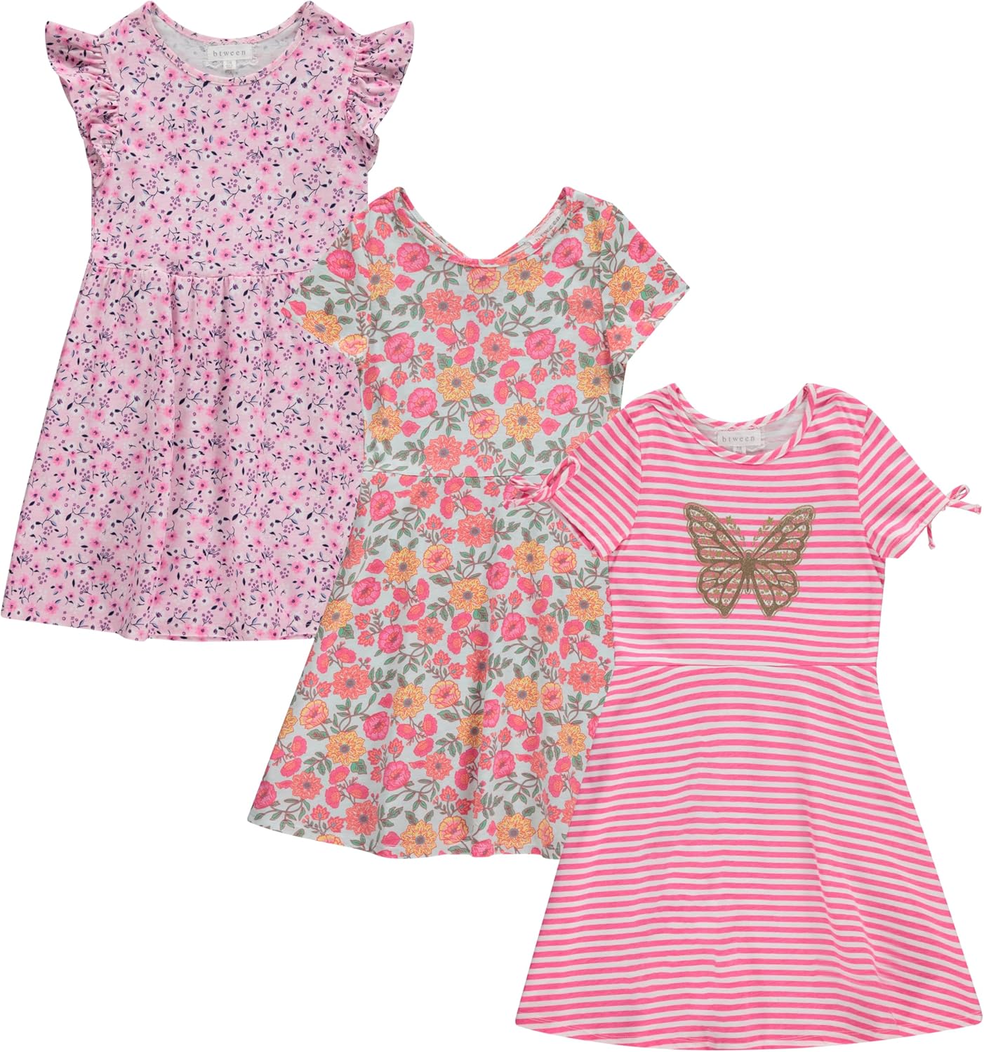 BTween 3-PC Girls Summer Dress Set - Short Sleeve Casual Skater Dresses
