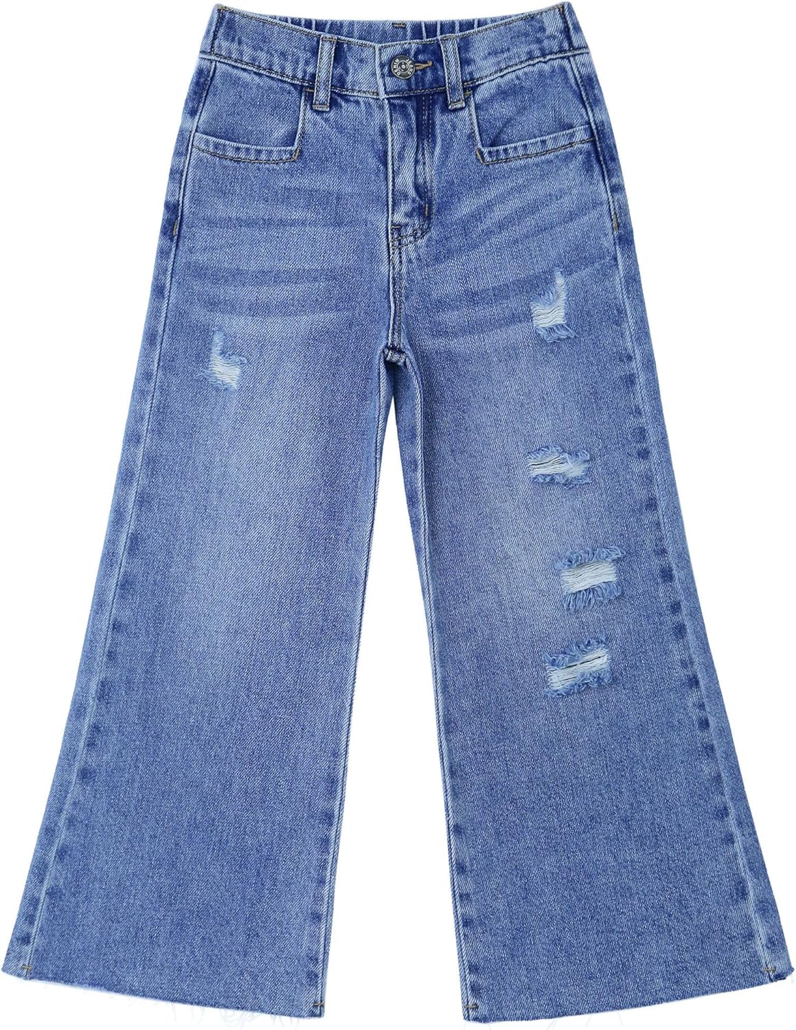 KIDSCOOL SPACE Girls Slim Fit Wide-Leg Jeans Distressed Denim